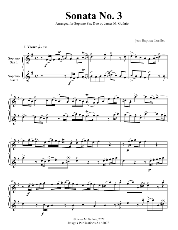 Loeillet: Sonata No. 3 for Soprano Sax Duo (arr. James M. Guthrie)