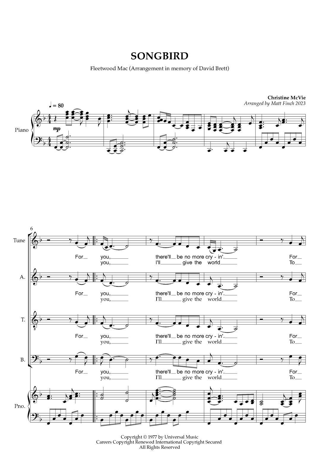 Songbird (arr. Matt Finch)