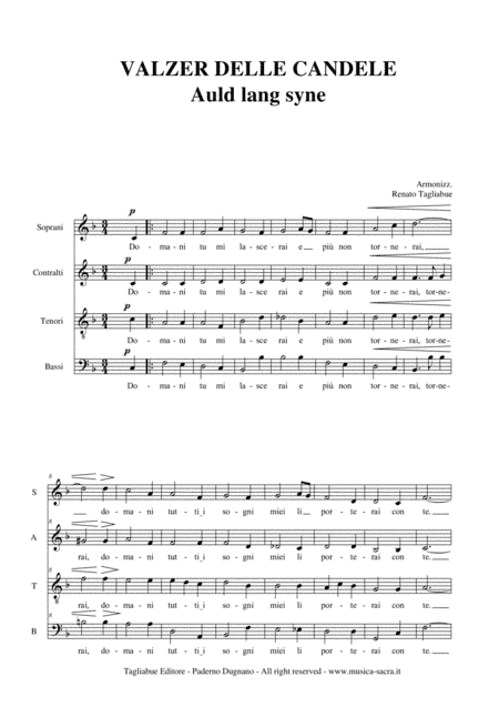 AULD LANG SYNE - Italian Lyrics (Valzer delle candele) _ Arr. dor SATB Choir (arr. R. Tagliabue)