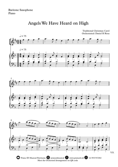 Angels We Have Heard on High  - Gloria in excelsi Deo - Easy Baritone Saxophone and Piano (arr. Daniel H Rosa)