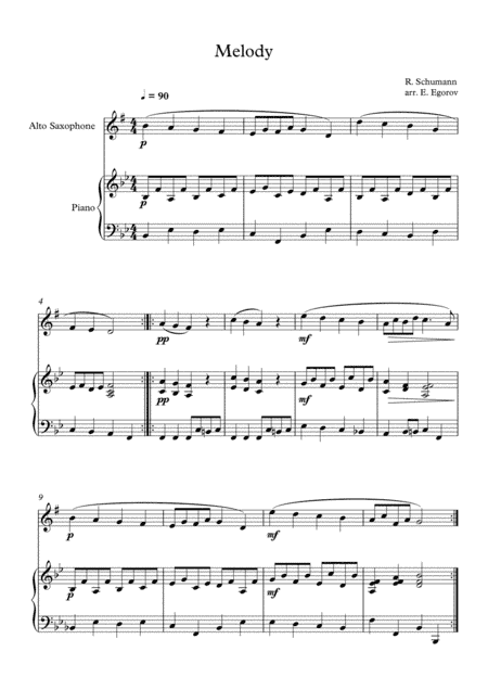 Melody, Robert Schumann, For Alto Saxophone & Piano (arr. Eugene Egorov)