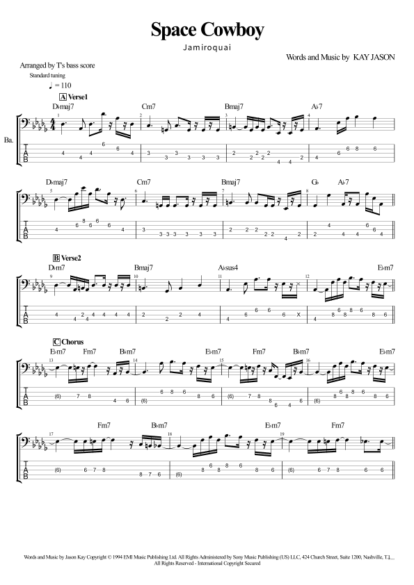 Space Cowboy (arr. T's bass score)