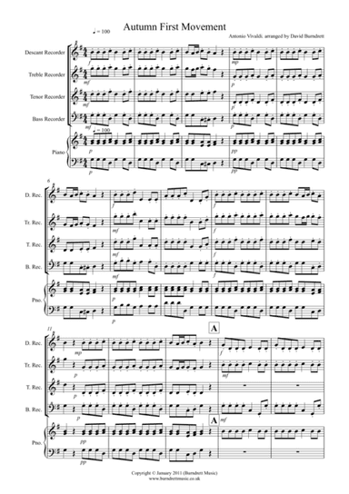 Autumn "Four Seasons" for Recorder Quartet (arr. David Burndrett)