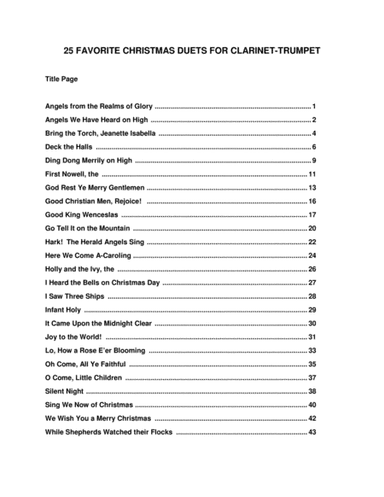 25 Favorite Christmas Duets for Clarinet-Trumpet (arr. Chris Cooke)