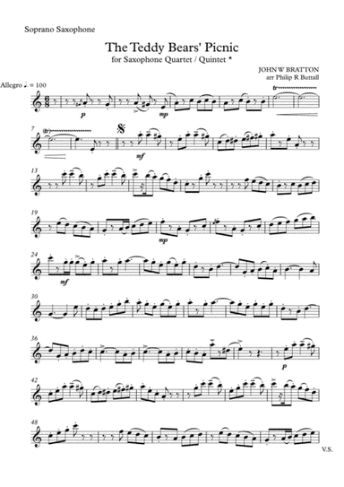 The Teddy Bears' Picnic (Saxophone Quartet / Quintet) - Set of Parts [x4 / 5] (arr. Philip R Buttall)