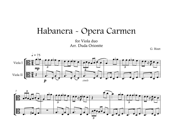 Carmen HABANERA - Bizet  ( Viola DUO) Student (arr. Duda Oriontte)