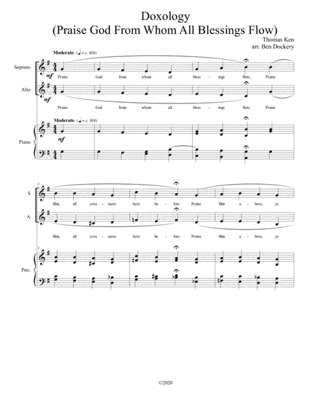 Doxology (Jazz Harmonization) for SA Choir with Piano - (Praise God From Whom All Blessings Flow) (arr. Ben Dockery)