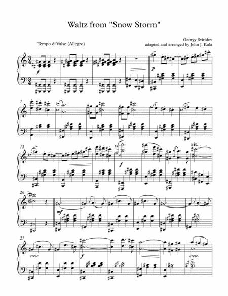 Waltz from "Snow Storm" - Advanced Piano (arr. John J. Kula)