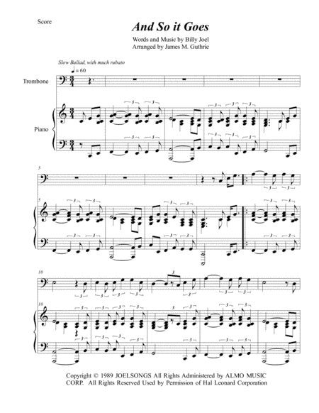 And So It Goes (arr. James M. Guthrie, ASCAP)