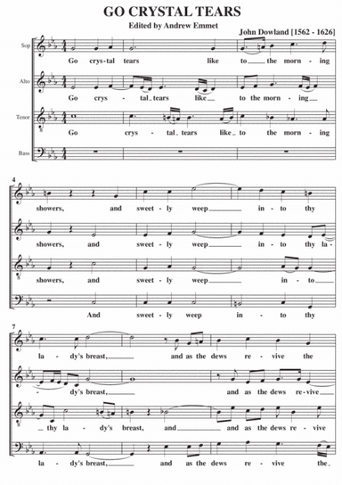 Go Crystal Tears A Cappella SATB (arr. Edited by Andrew Emmet)