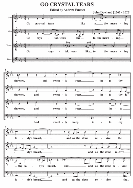 Go Crystal Tears A Cappella SATB (arr. Edited by Andrew Emmet)