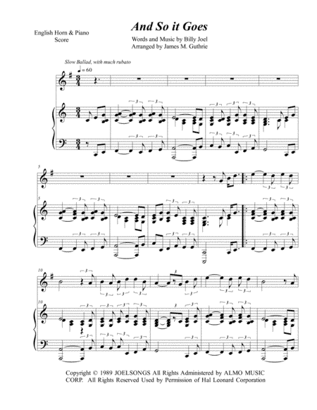 And So It Goes (arr. James M. Guthrie, ASCAP)