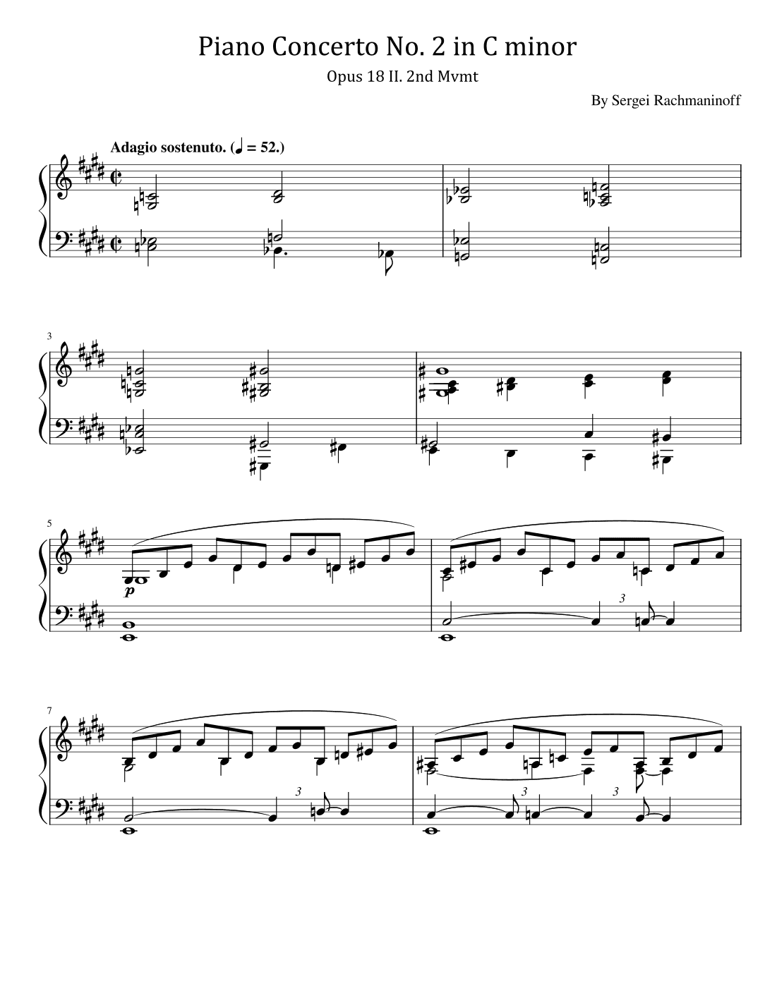 Rachmaninoff - Piano Concerto No. 2 in C minor - Op. 18 - 2nd Mvmt - For Piano Solo Original (arr. poon)