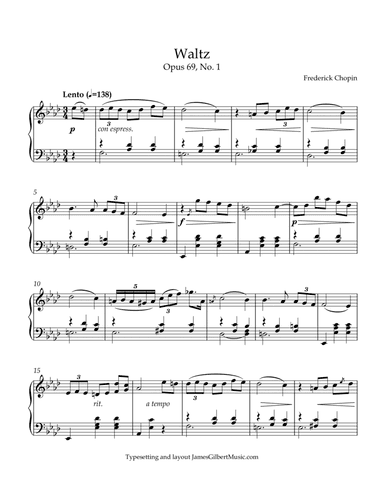 Waltz in Ab Major, Opus 69 No 1 (arr. James Gilbert Music)