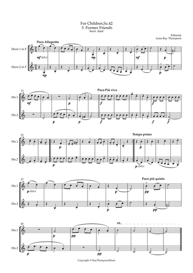 Bartók: For Children, Sz.42 5 Former Friends - horn duet (arr. Ray  Thompson)