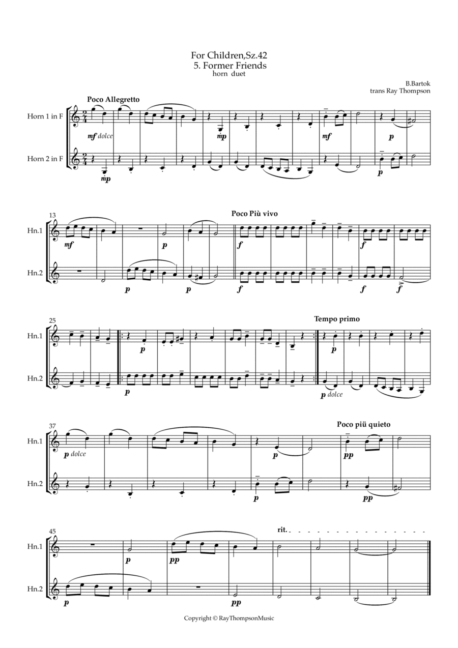 Bartók: For Children, Sz.42 5 Former Friends - horn duet (arr. Ray  Thompson)