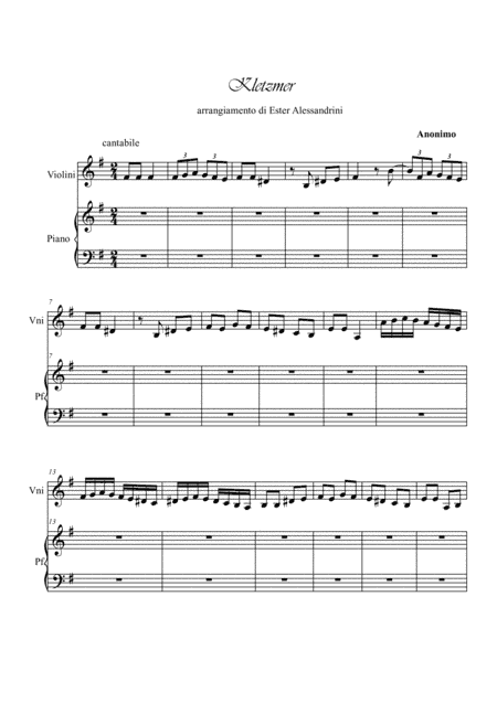 Kletzmer. Violin and piano (arr. Ester Alessandrini)