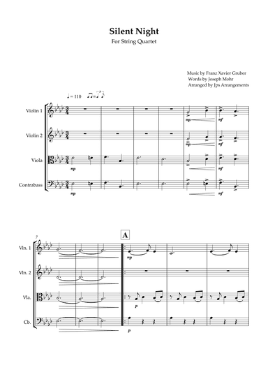 Silent Night for String Quartet in Ab Major (arr. Jps Arrangements)