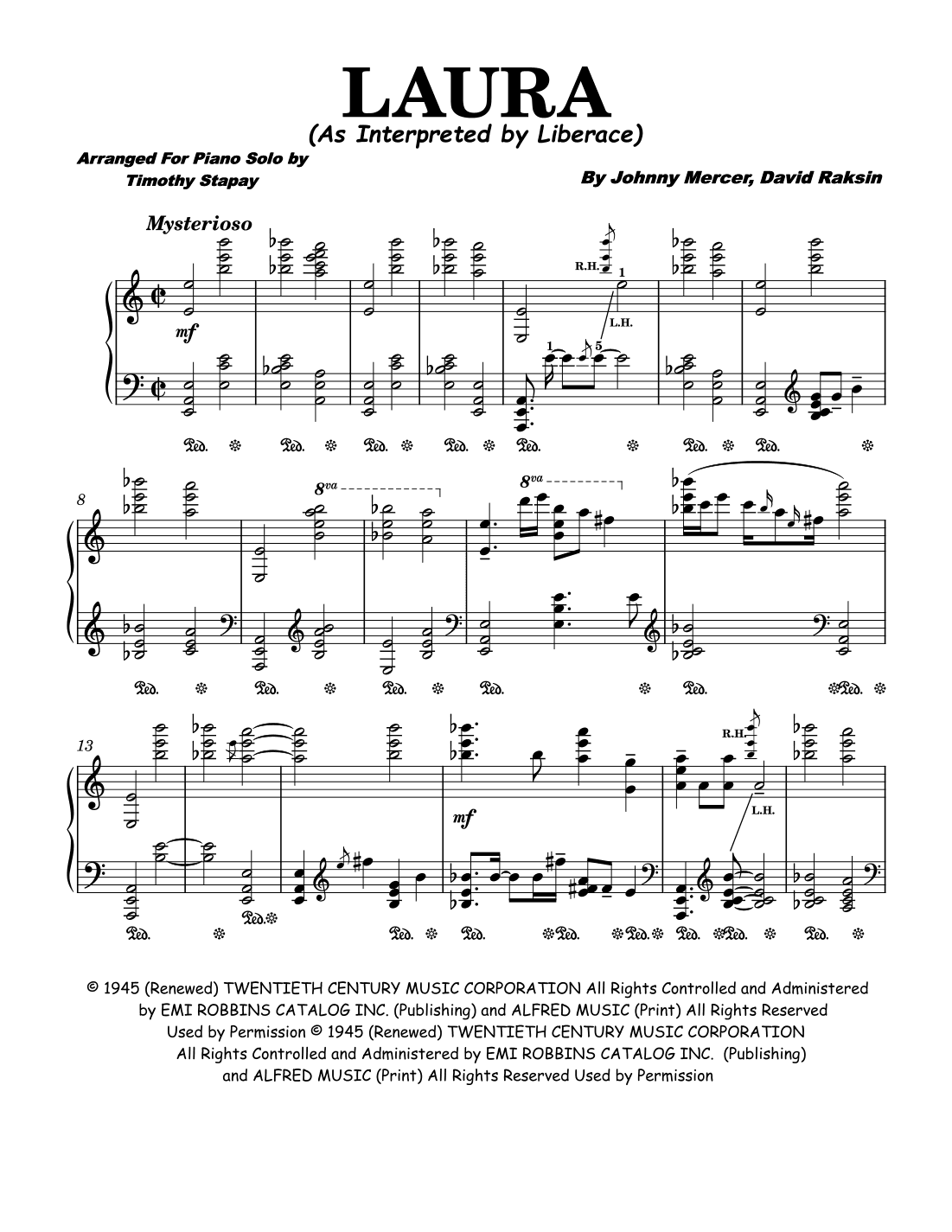 Laura (arr. Timothy Stapay/Liberace)