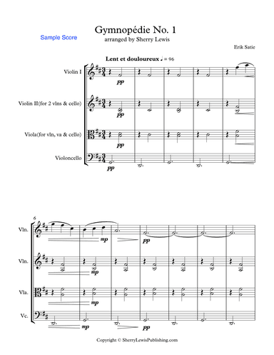 GYMNOPÉDIE NOS.1,2,3 String Trio, Intermediate Level for 2 violins and cello or violin, viola and ce (arr. Sherry Lewis Publishing)