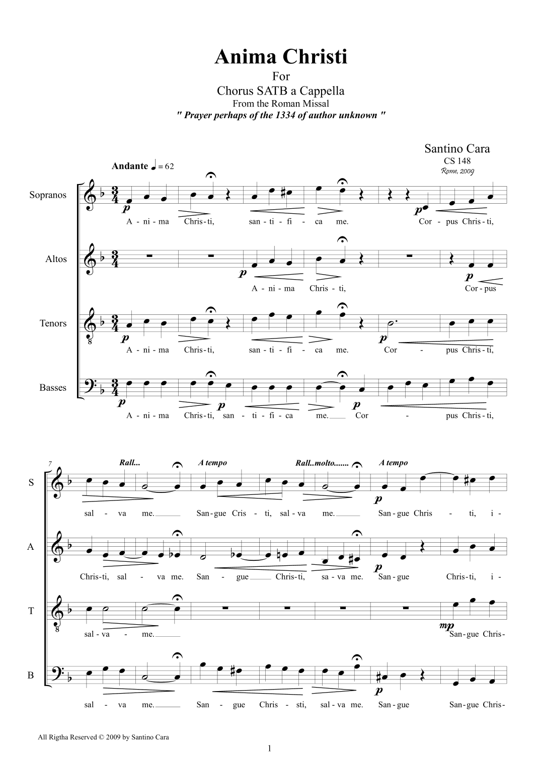 Anima Christi - Prayer for Choir SATB a cappella