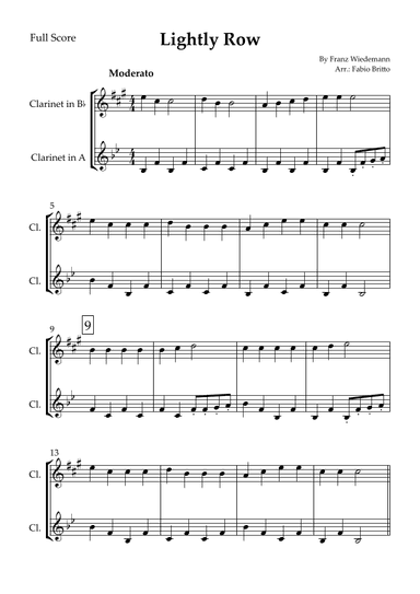 Lightly Row for Clarinet in Bb & Clarinet in A Duo (arr. Fabio Britto)