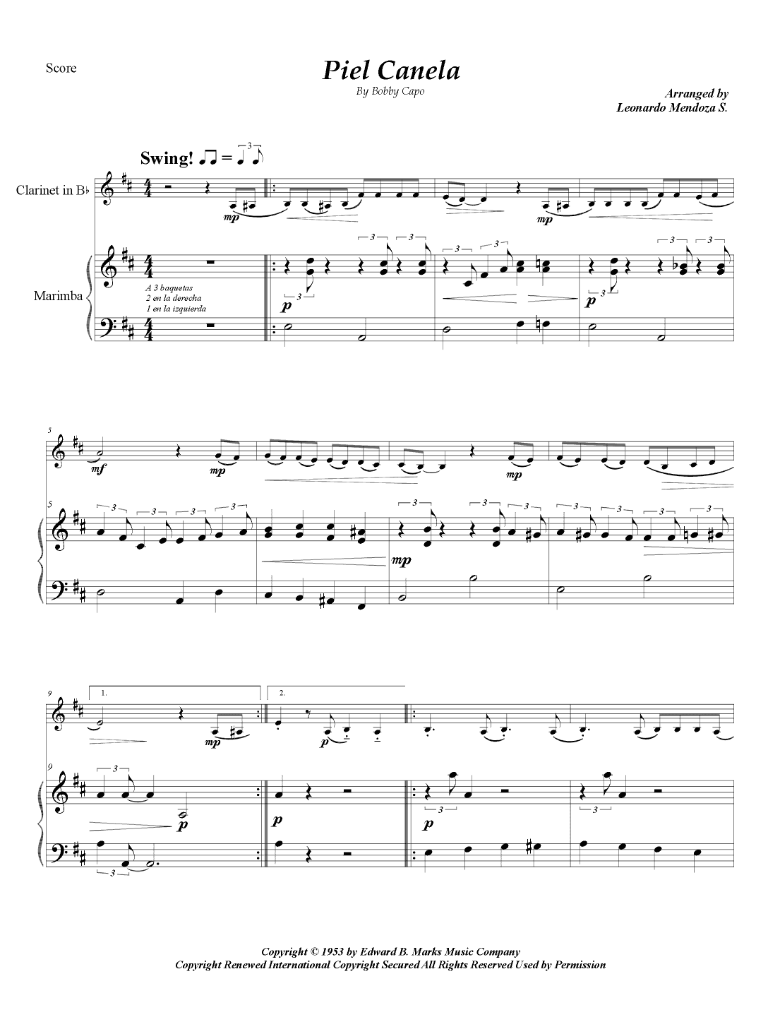 Piel Canela (arr. Leonardo Mendoza S.)