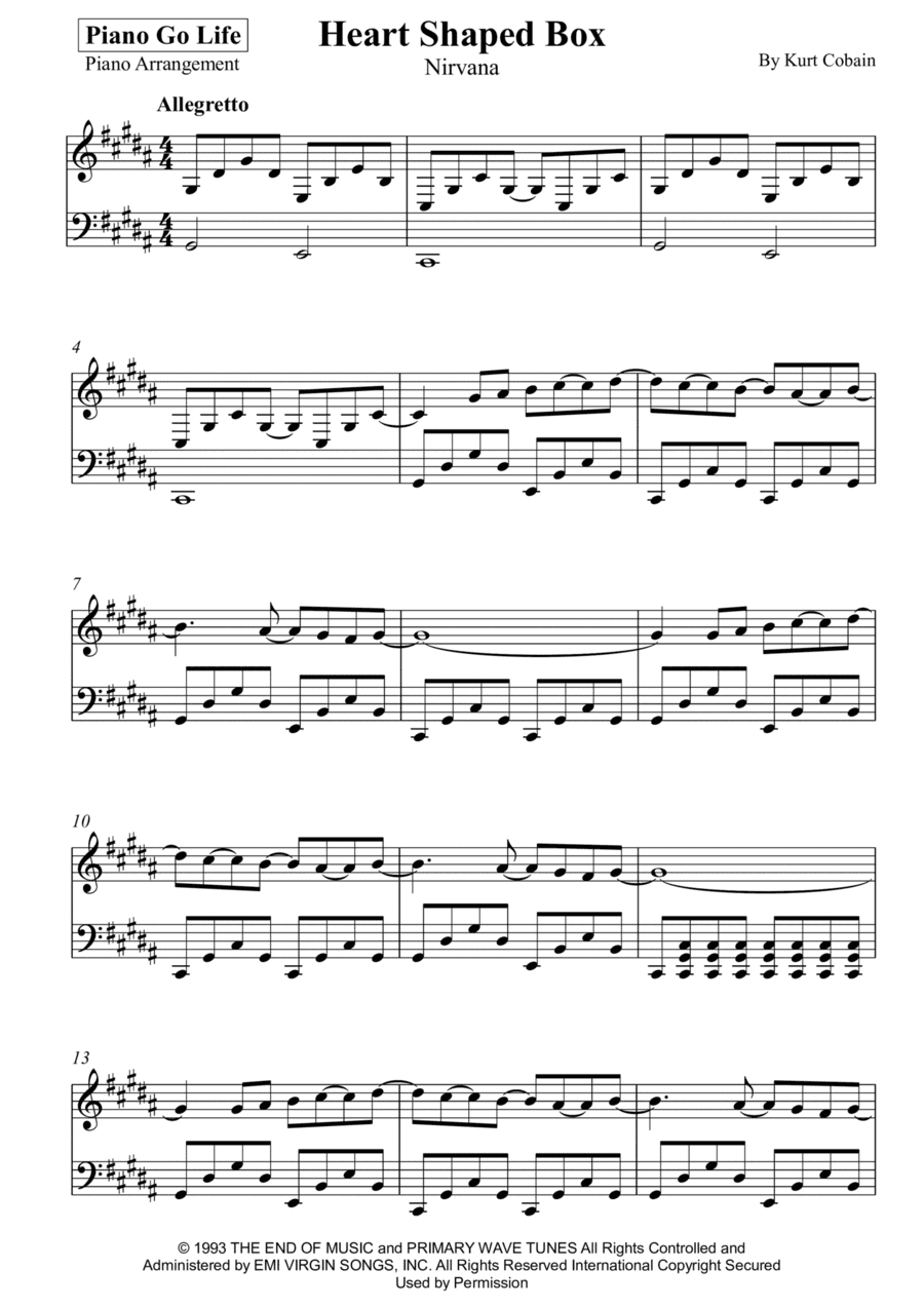 Heart Shaped Box (arr. Piano Go Life)