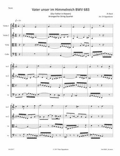 Bach: "Vater unser im Himmelreich" (Our Father in Heaven) BWV 683 arranged for String Quartet (arr. D Oppenheim)