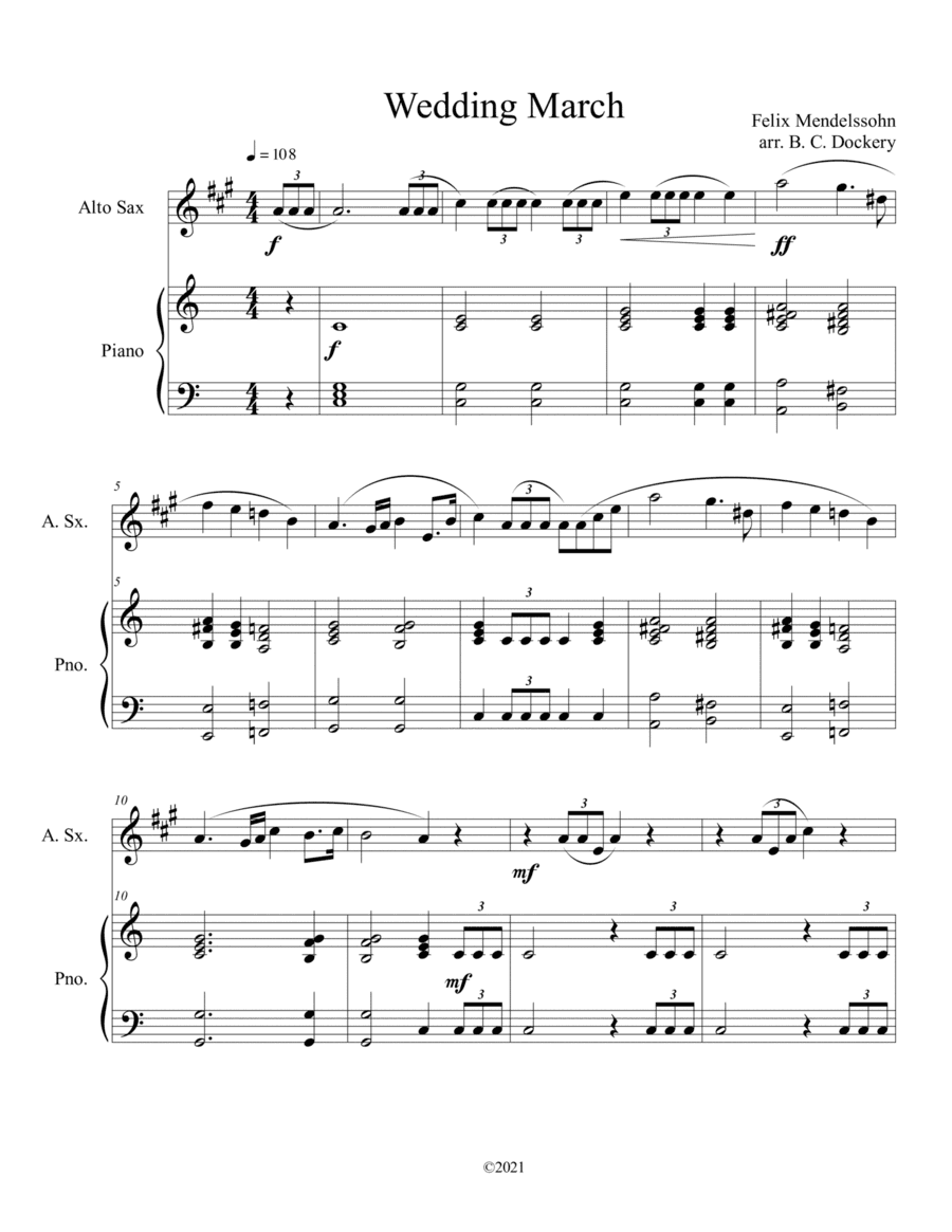 Wedding March (Alto Sax Solo) with piano accompaniment (arr. B. C. Dockery)
