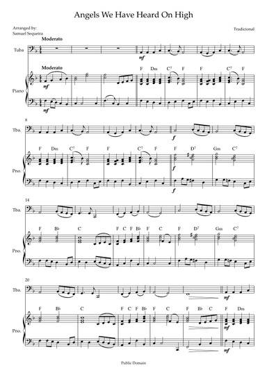 Angels We Have Heard On High - for Tuba - with Piano Play along (arr. Samuel Sequeira)