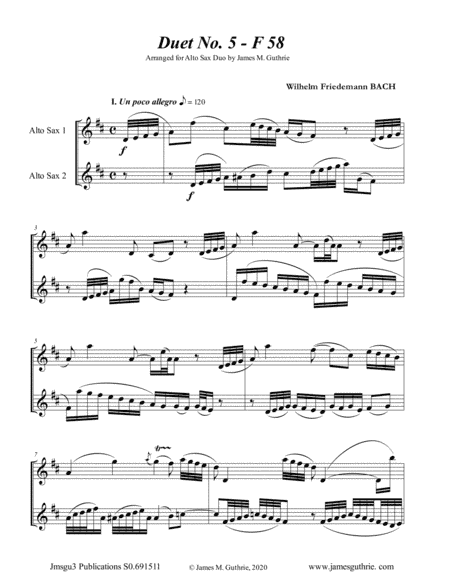 WF Bach: Duet No. 5 for Alto Sax Duo (arr. James M. Guthrie, ASCAP)