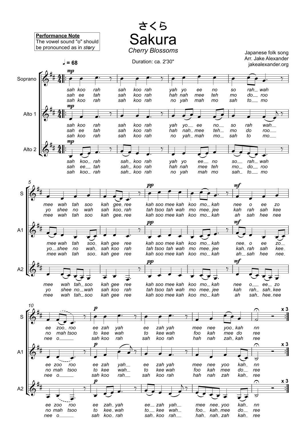 Sakura - SAA a cappella (arr. Jake Alexander)