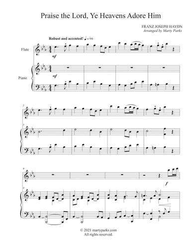 Praise the Lord, Ye Heavens Adore Him (Flute-Piano) (arr. Marty Parks)
