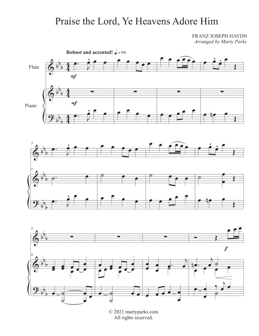 Praise the Lord, Ye Heavens Adore Him (Flute-Piano) (arr. Marty Parks)