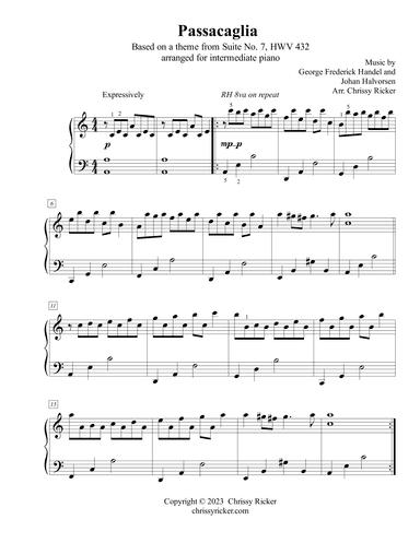 Passacaglia - intermediate piano (arr. Chrissy Ricker)