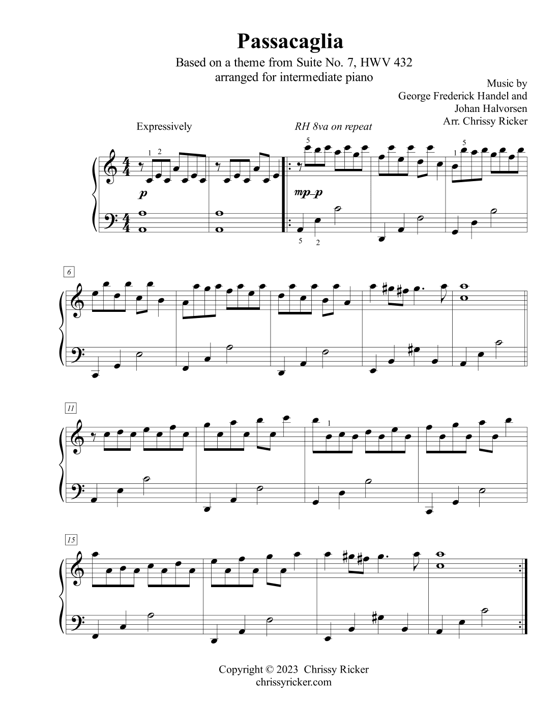 Passacaglia - intermediate piano (arr. Chrissy Ricker)