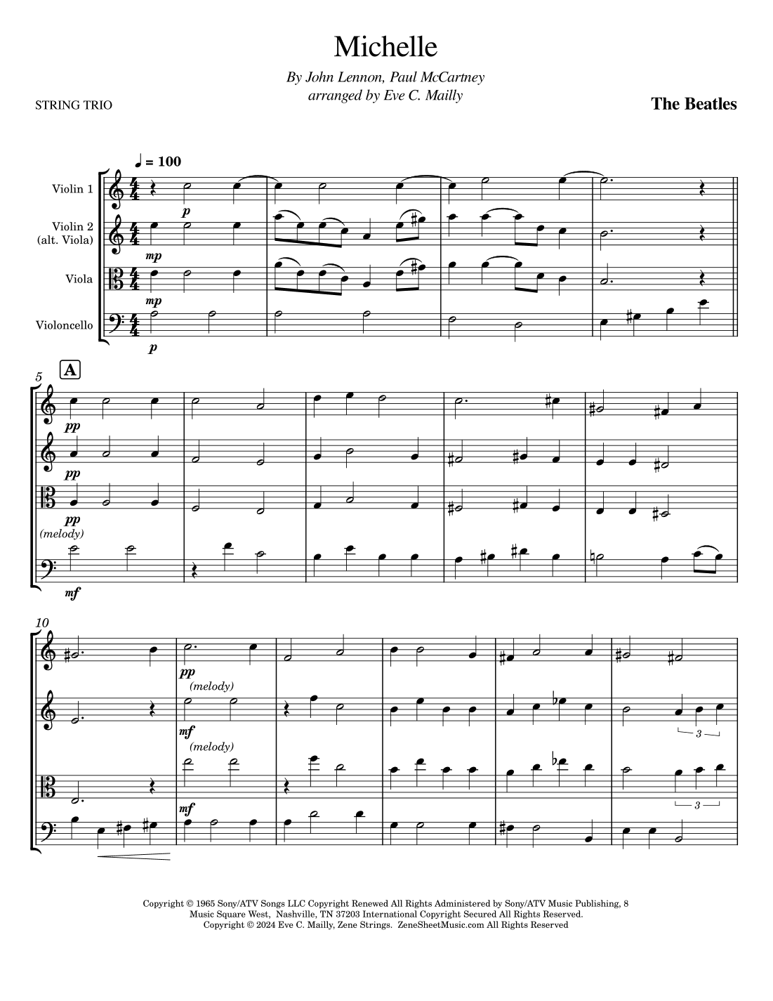 Michelle (arr. Eve C. Mailly - Zene Strings)