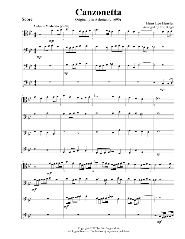 Canzonetta for Trombone or Low Brass Quartet (arr. Eric Burger Music)
