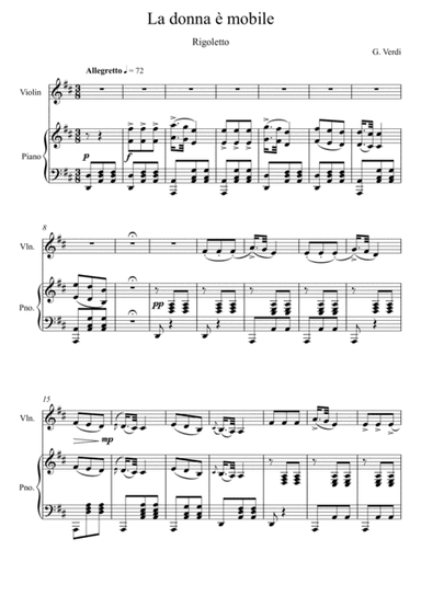 Giuseppe Verdi - La donna e mobile (Rigoletto) Violin Solo - D Key (arr. André Laitano)