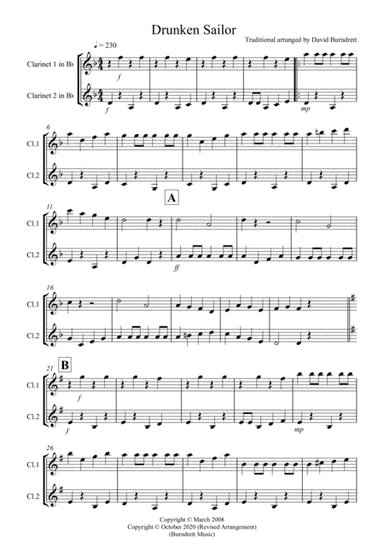 Drunken Sailor for Clarinet Duet (arr. David Burndrett)