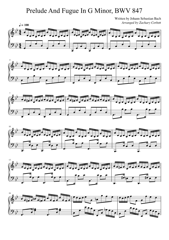 Prelude And Fugue In C Minor, BWV 847 (arr. Zachary Corbett)