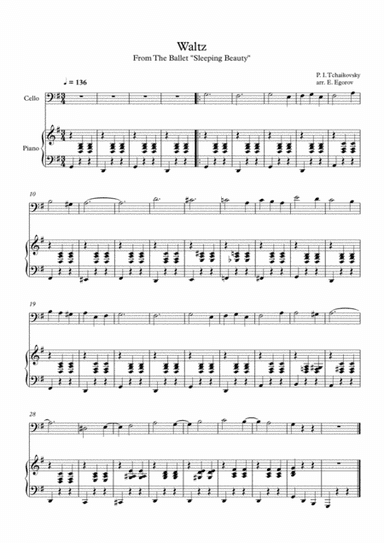 Waltz (Sleeping Beauty), Peter Ilyich Tchaikovsky, For Cello & Piano (arr. Eugene Egorov)