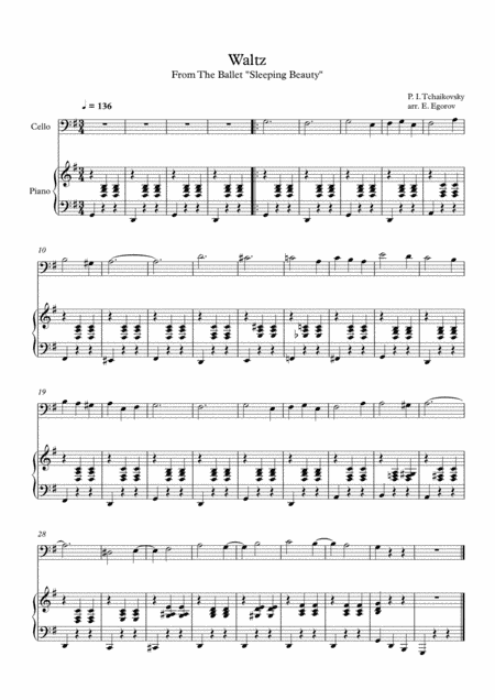 Waltz (Sleeping Beauty), Peter Ilyich Tchaikovsky, For Cello & Piano (arr. Eugene Egorov)