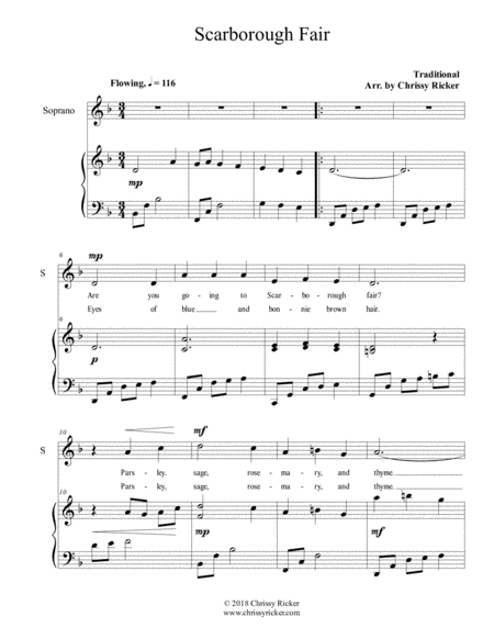 Scarborough Fair - folk/jazz version for voice and piano (arr. Chrissy Ricker)