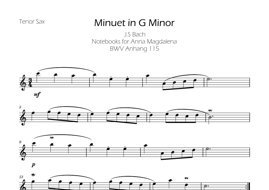 Minuet in G minor BWV Anh. 115 - Bach - Tenor Sax (arr. Ygor Nunes)