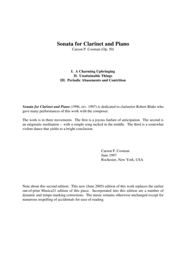 Carson Cooman: Sonata for Bb clarinet and piano