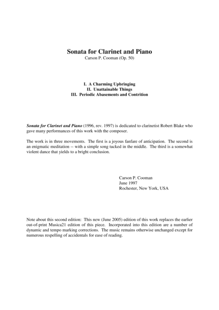 Carson Cooman: Sonata for Bb clarinet and piano