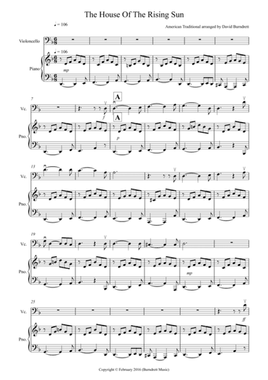 House of the Rising Sun for Cello and Piano (arr. David Burndrett)