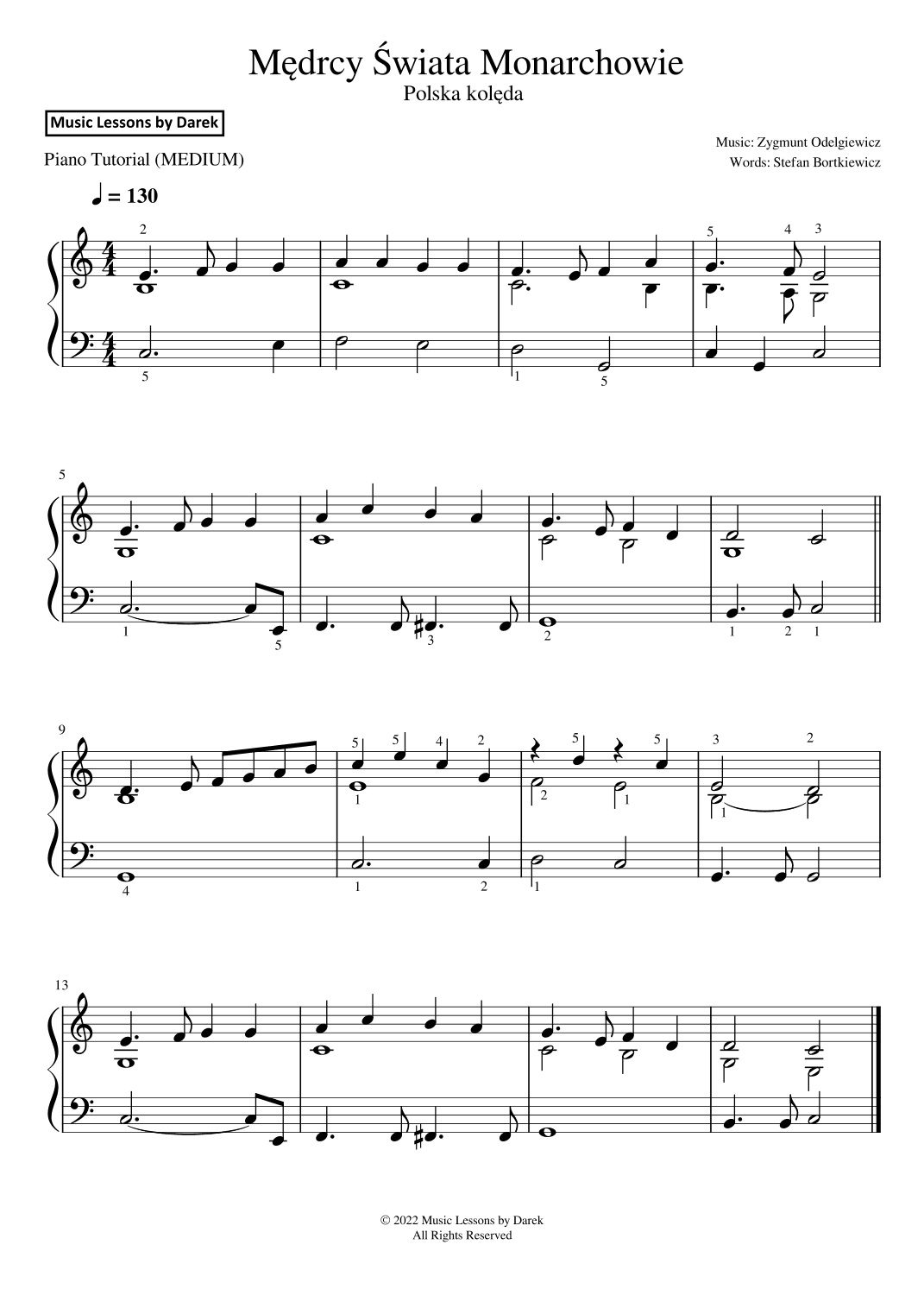 Medrcy Swiata Monarchowie (Polish Christmas Carol) [MEDIUM PIANO] (arr. Darek)